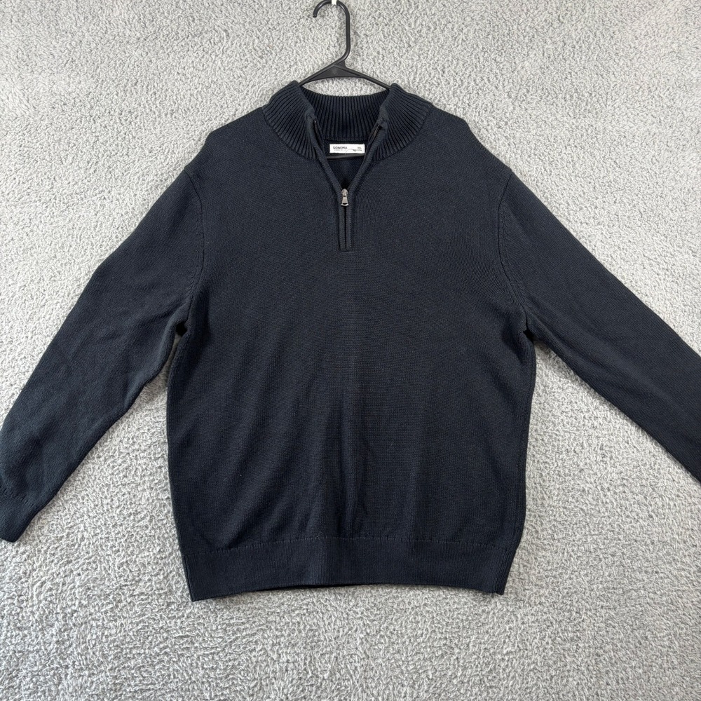 Sonoma Goods For Life Mens XXL Black‎ Quarter Zip Cotton Blend Sweater Pullover